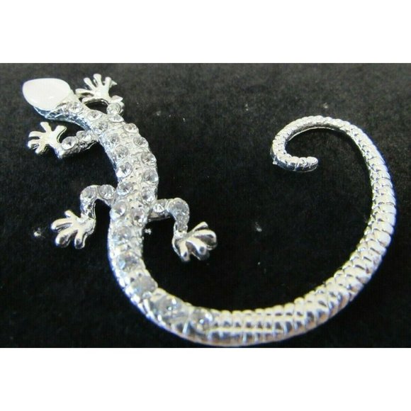 Gecko Lizard Salamander Ear Stud Cuff Earring, Silvertone - Picture 3 of 3